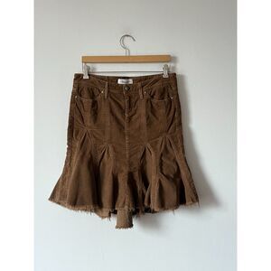 Y2K Low Rise Brown Corduroy Skirt Godet Flare Raw Hem Habitual USA Made Size 29